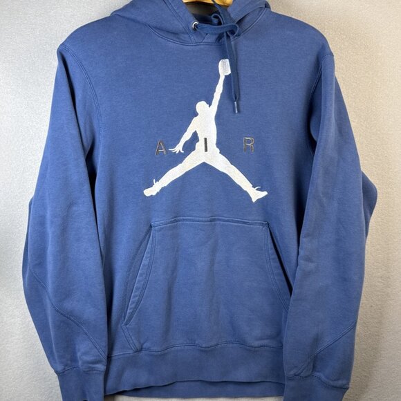 Air Jordan Hoodie Mens Size S Blue Fleece Big JumpMan Hooded Sweatshirt Pullover - Picture 1 of 11